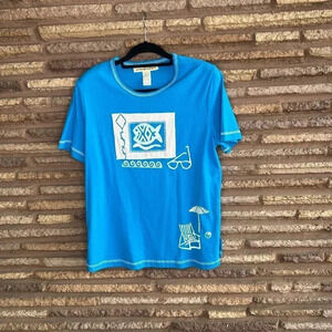 Just Because Clothing Vintage Blue Fish Resort Short Sleeve T shirt Size Small